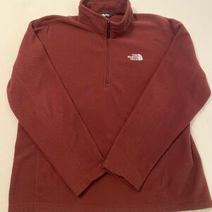 The North Face Mens Quarter Zip Fleece Waffle Pattern XL Burgundy